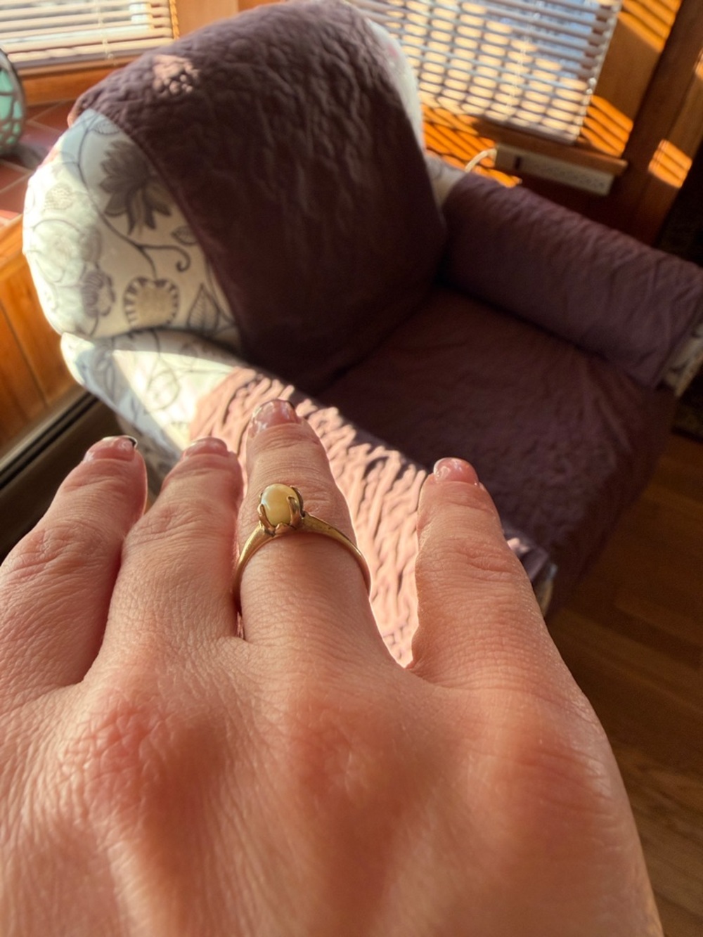 Delicate Gold Ring with Small Pearl - Picture 10 of 14